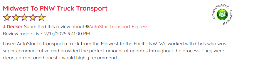 Review by J Decker for AutoStar Transport Express