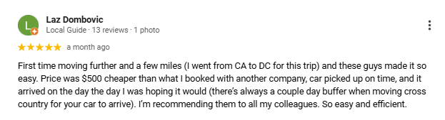 Review by Laz Dombovic for AutoStar Transport Express