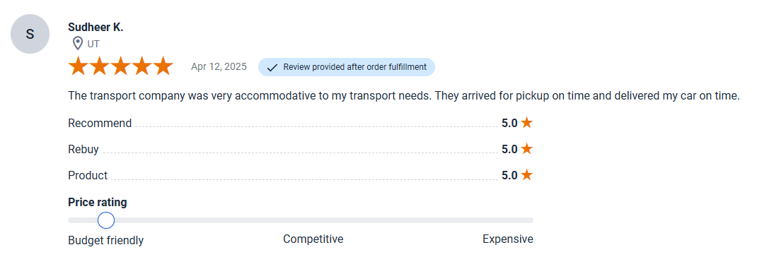 Review by Sudheer for AutoStar Transport Express