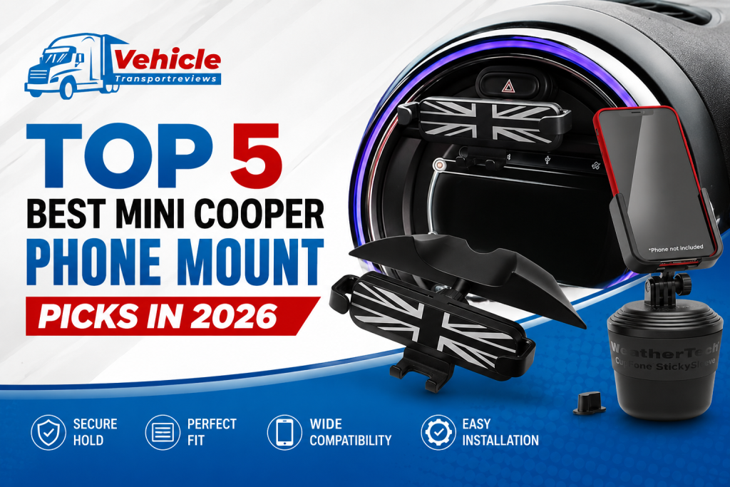 Promotional banner highlighting the top five phone mounts for Mini Cooper vehicles.