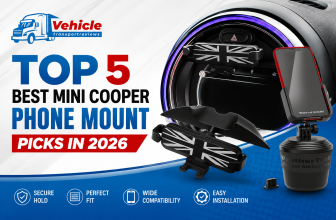 Promotional banner highlighting the top five phone mounts for Mini Cooper vehicles.