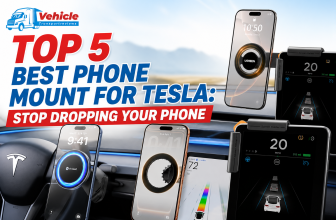 Promotional banner highlighting the top five phone mounts designed for Tesla vehicles.
