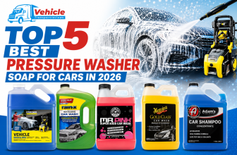 Promotional banner showing the top five car soaps alongside a vehicle covered in foam.