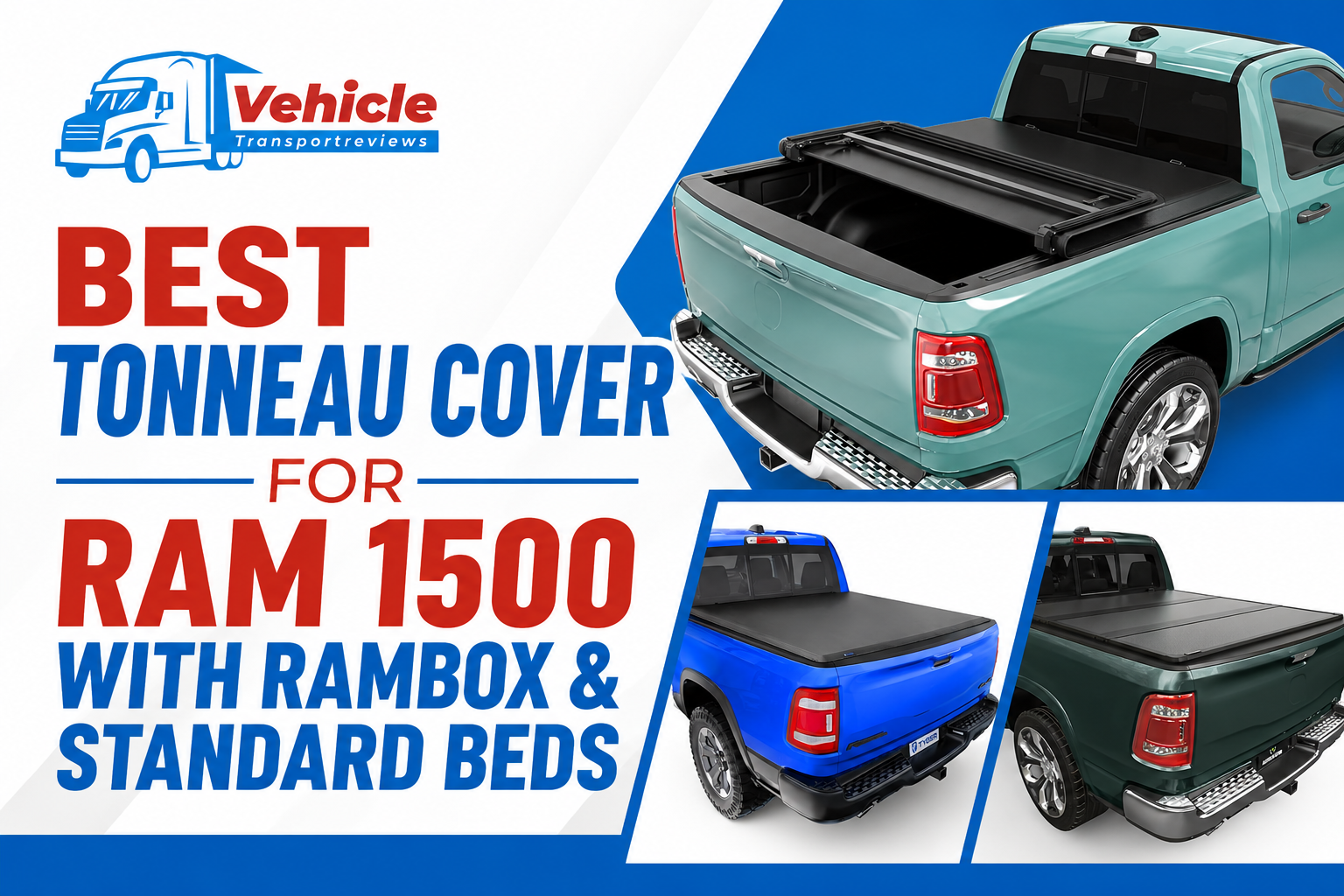 Promotional graphic showcasing tonneau covers for Ram 1500 trucks.