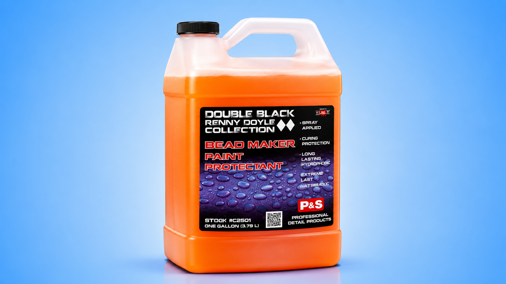 A one-gallon jug of P&S Detail Products Bead Maker Paint Protectant against a blue background.