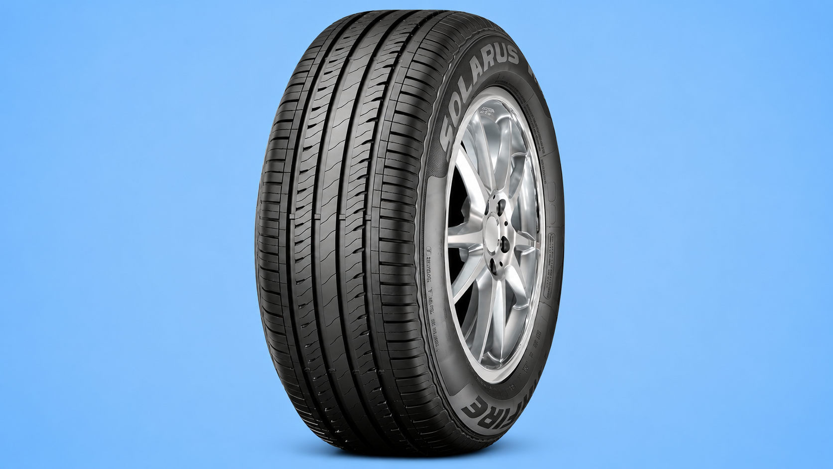 Starfire Solaris tire mounted on a silver rim.